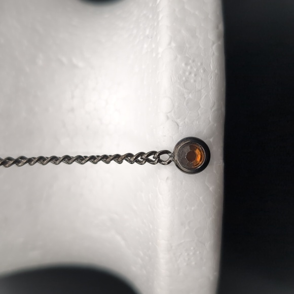 Silver Toned Long Drop Dangle Hook Earrings With Brown Tinted Glass Flower Focus - Picture 6 of 7